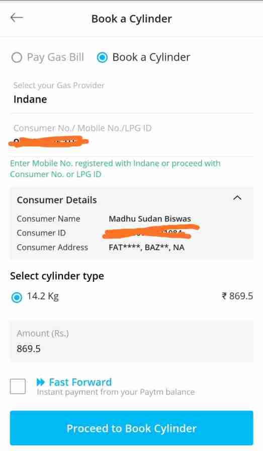 indane gas booking through paytm