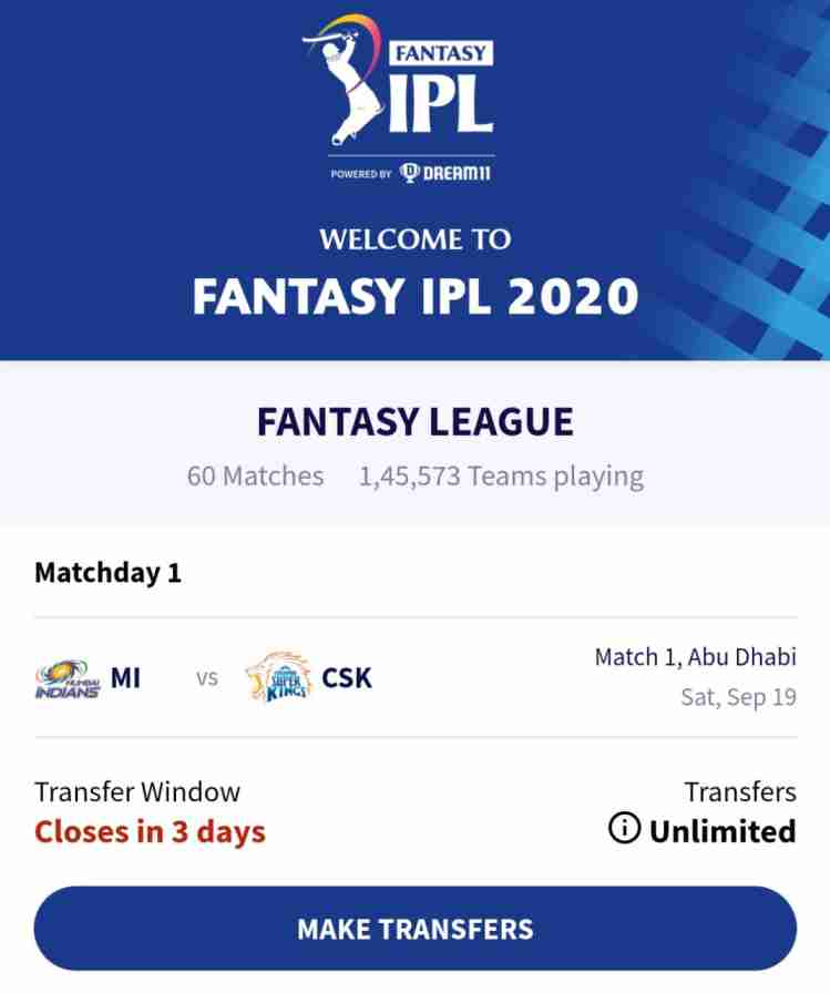 dream11 fantasy ipl 2020 offer