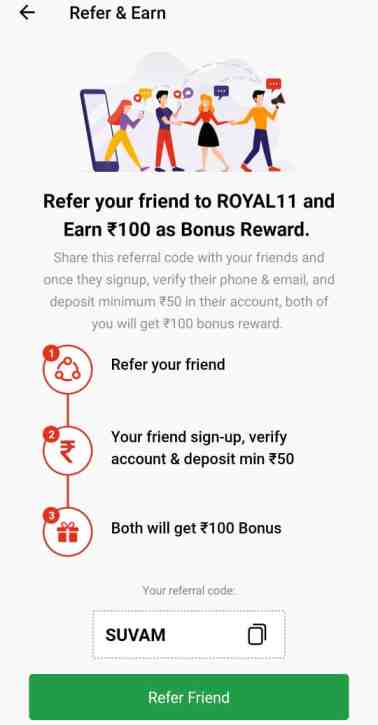 Royal11 Referral Code | Refer and Earn ₹100 Bonus + 25% Profit Commission