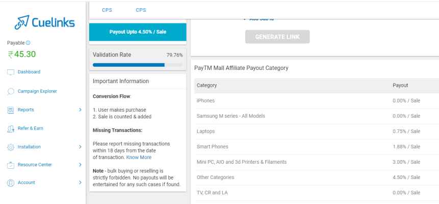 paytm affiliate register through cuelinks