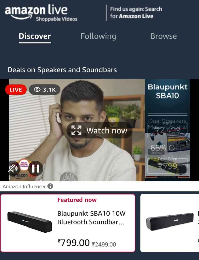 amazon live video featured products