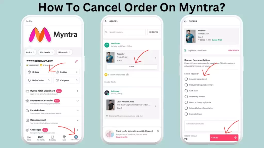 Cancel Order On Myntra Through Mobile