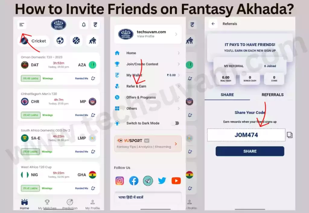 Steps How to Share Your Own Fantasy Akhada Referral Code