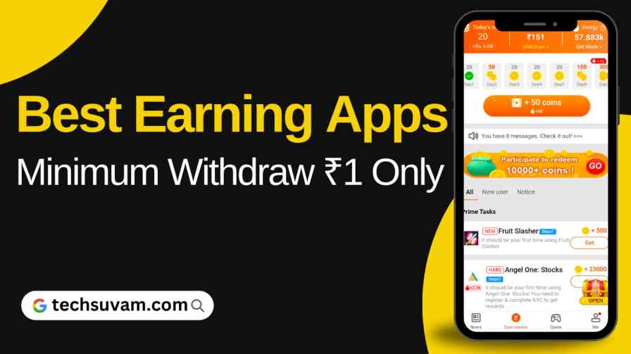 Best Earning App Minimum Redeem 1 Rupee