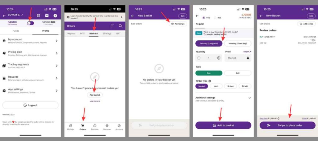 Place Basket Order in Upstox